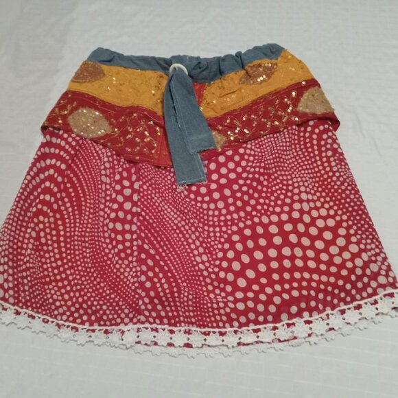 Beautiful handmade skirt, with denim, silk & cotton fabrics, sequins, embroidery - Picture 1 of 13